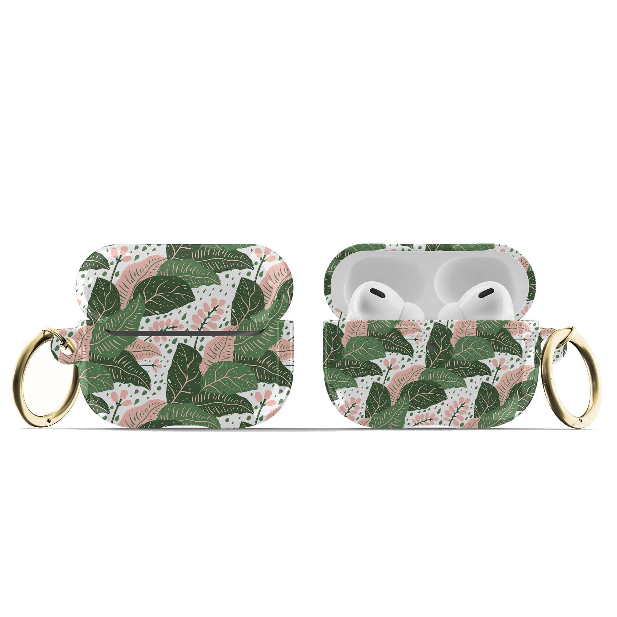 Laying in the Shade | Tropical Leaves Floral Apple AirPods Case for AirPods 3 & AirPods Pro 1&2 Gold