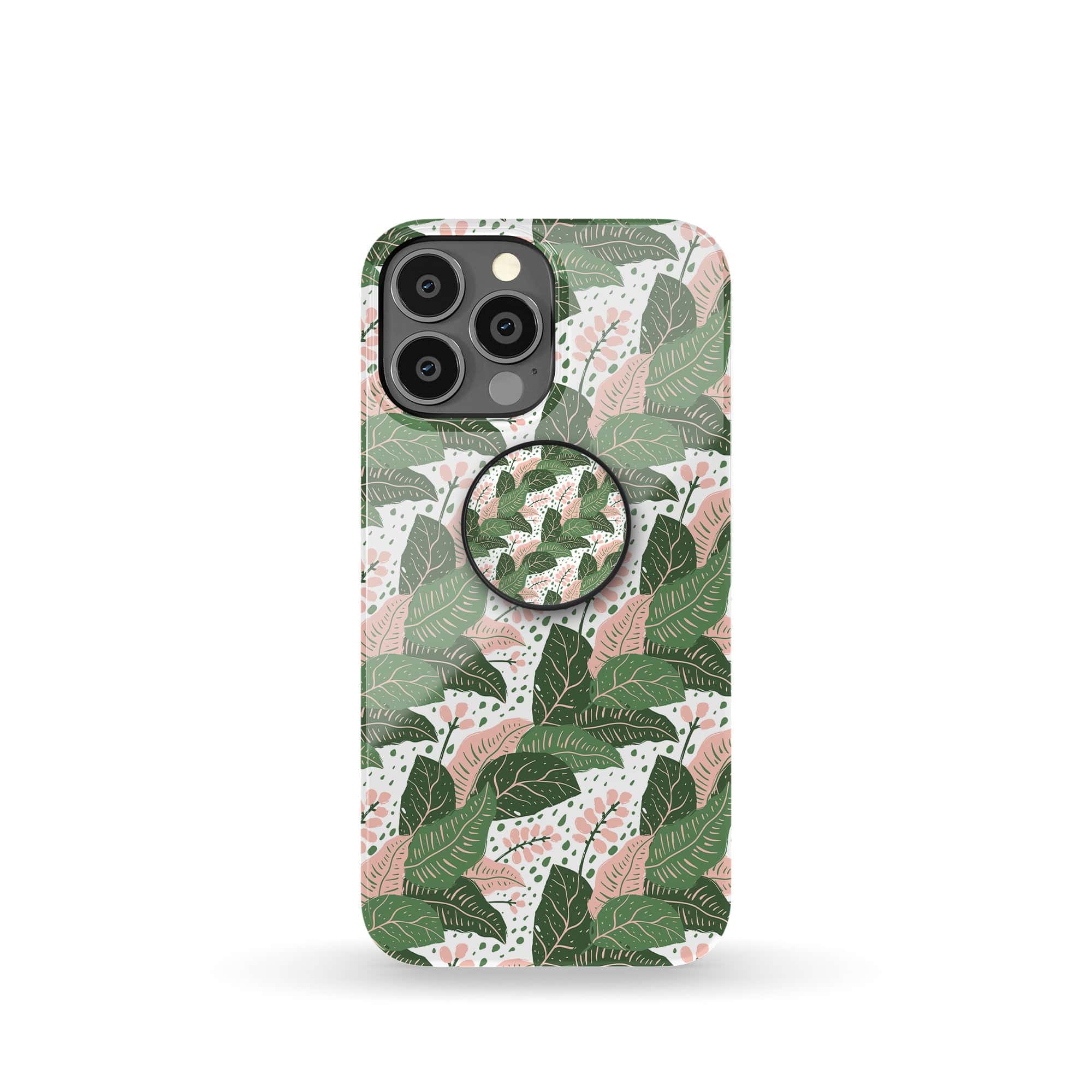 Laying in the Shade | Tropical Leaves Floral Foldable Phone Grip in Black