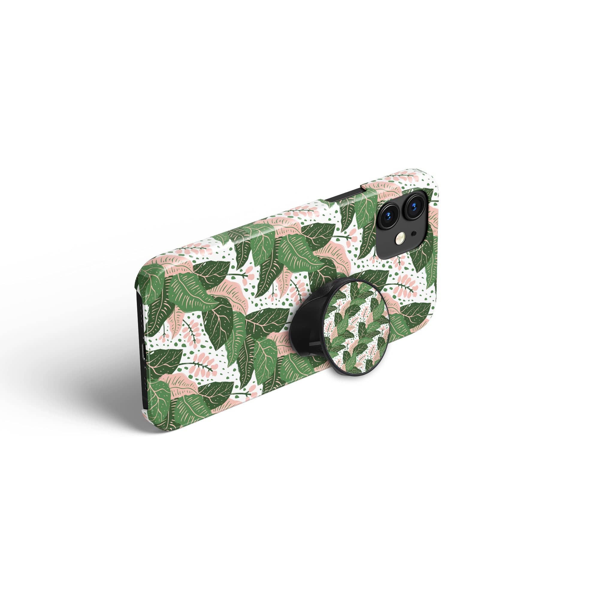 Laying in the Shade | Tropical Leaves Floral Foldable Phone Grip in Black