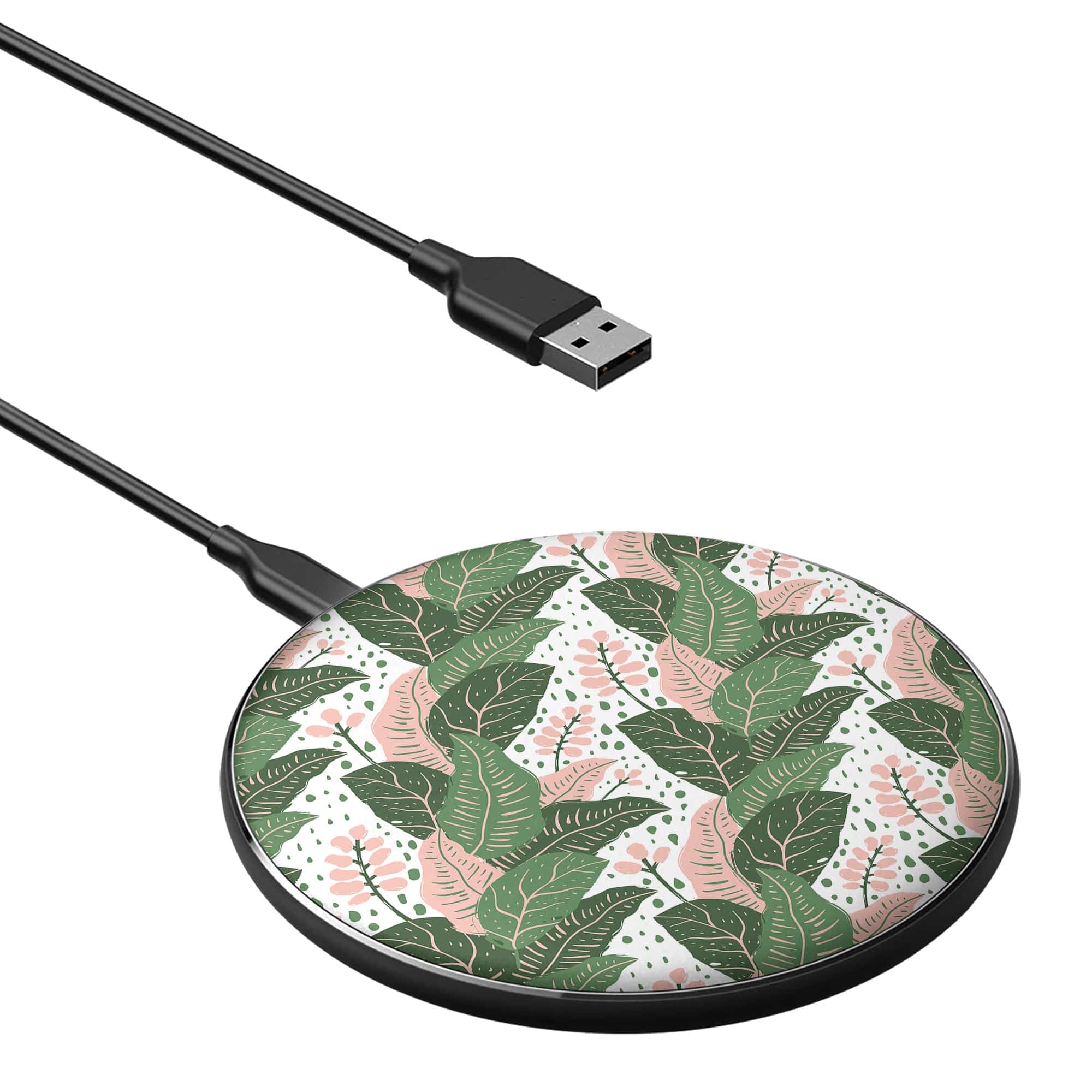 Laying in the Shade | Tropical Leaves Floral Wireless Charging Pad in Black