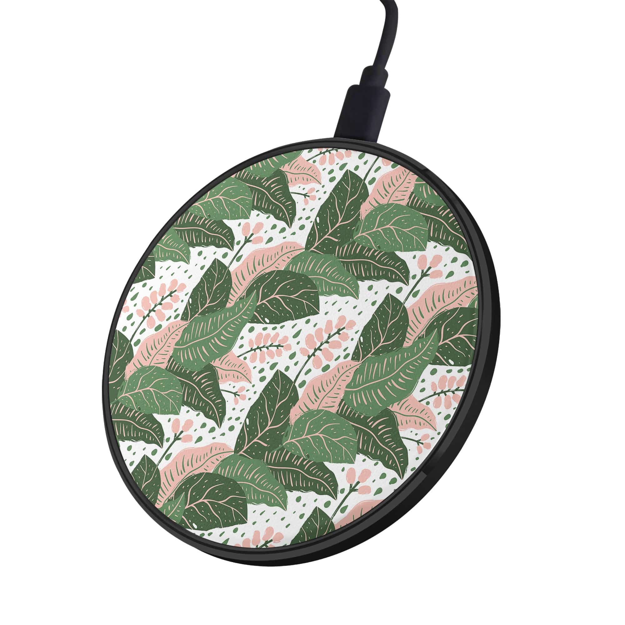 Laying in the Shade | Tropical Leaves Floral Wireless Charging Pad in Black