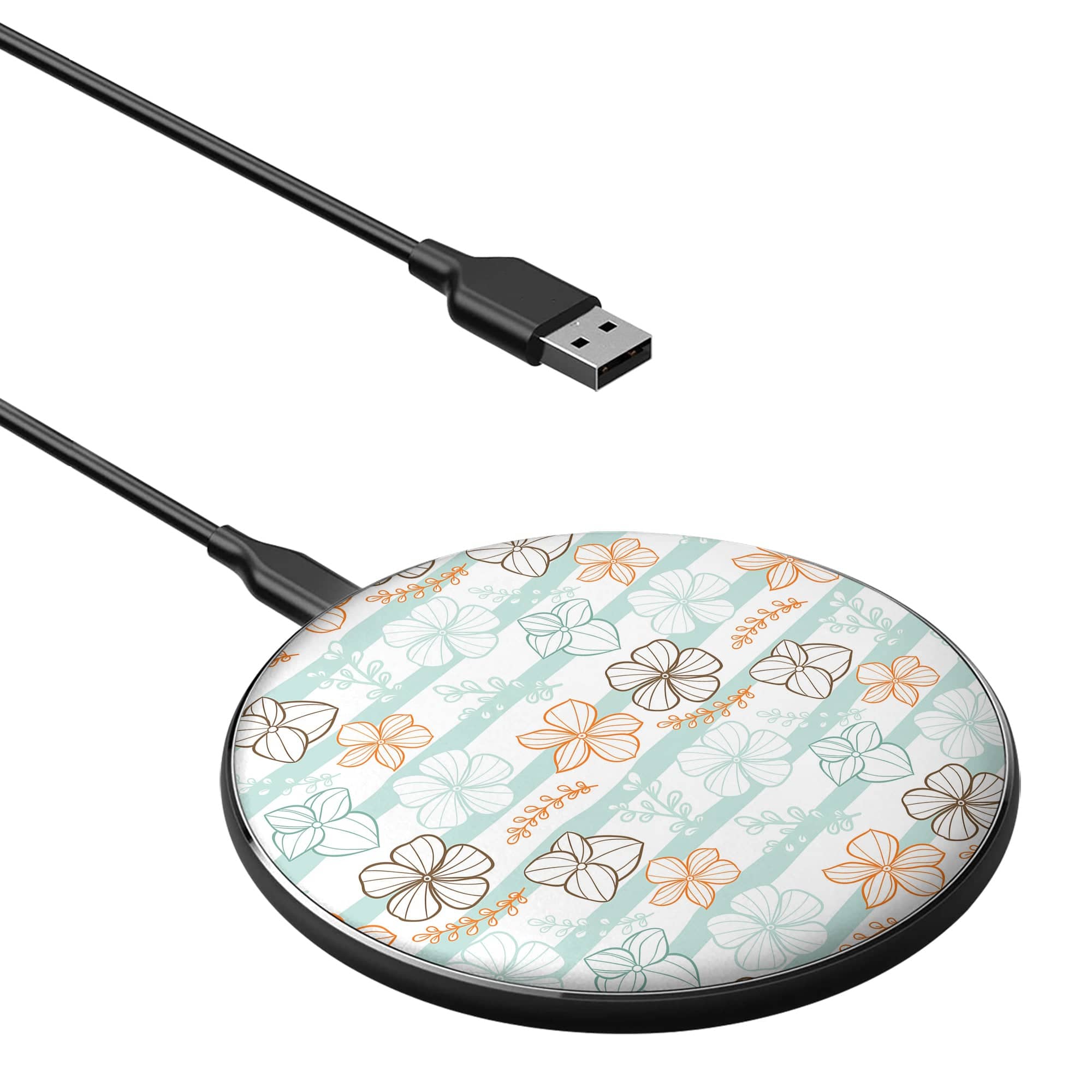 Morning Surf | Aquatic Flowers Floral Wireless Charging Pad in Black