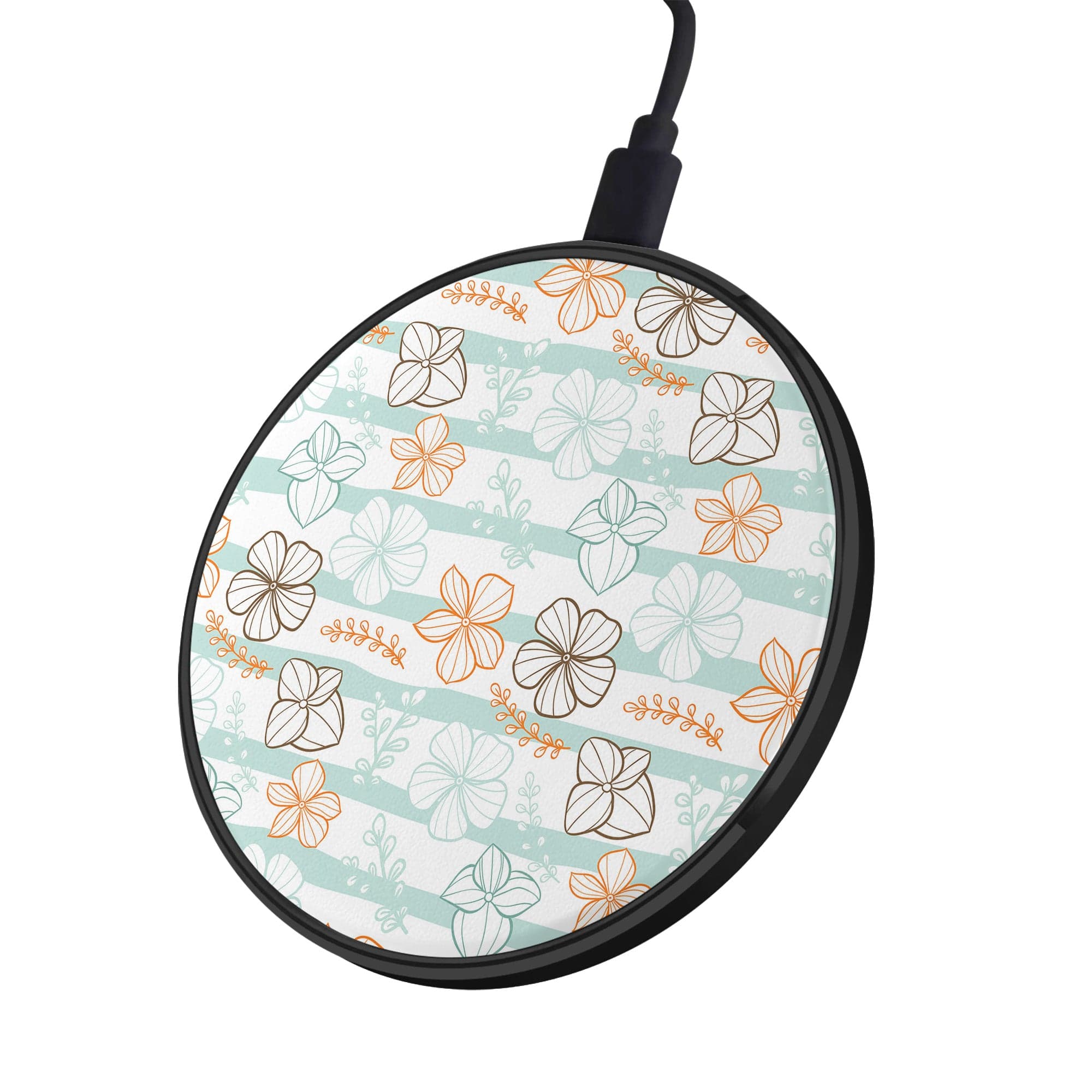 Morning Surf | Aquatic Flowers Floral Wireless Charging Pad in Black