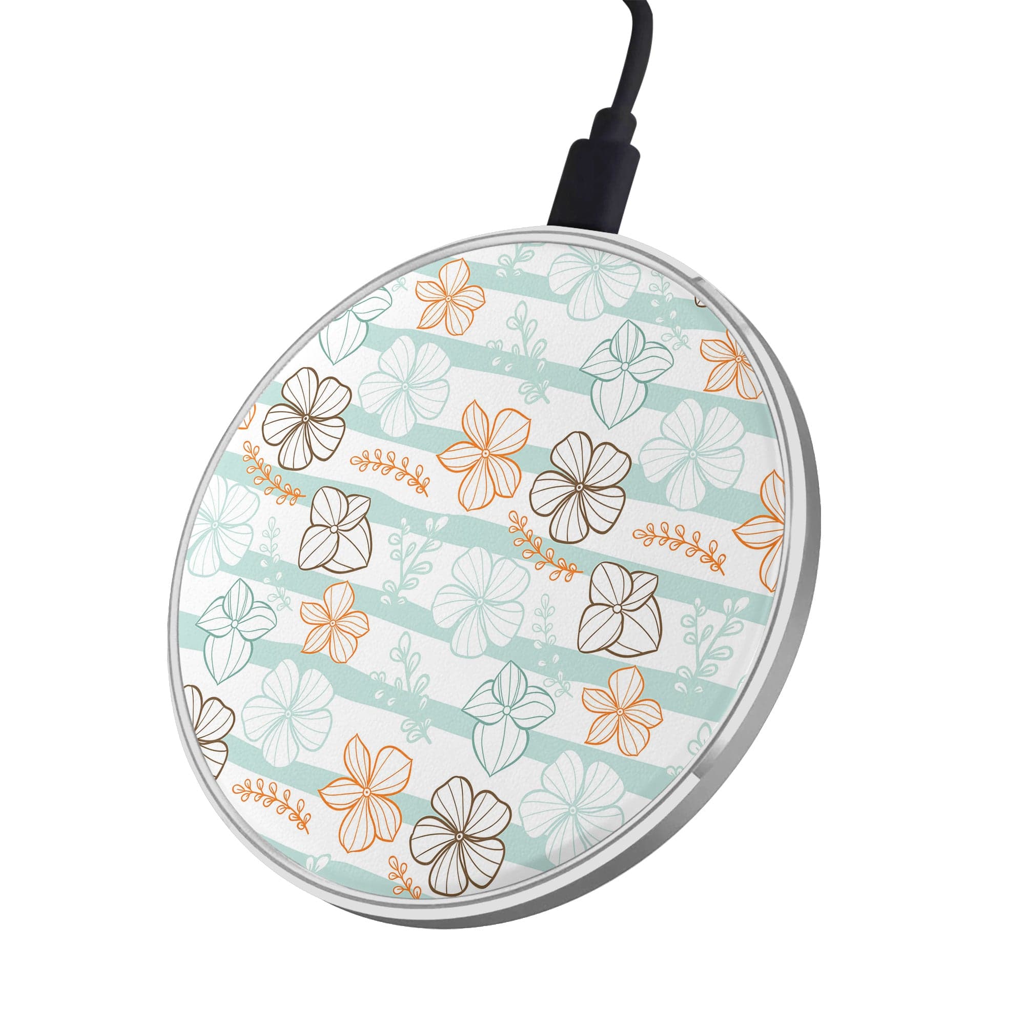 Morning Surf | Aquatic Flowers Floral Wireless Charging Pad in Silver