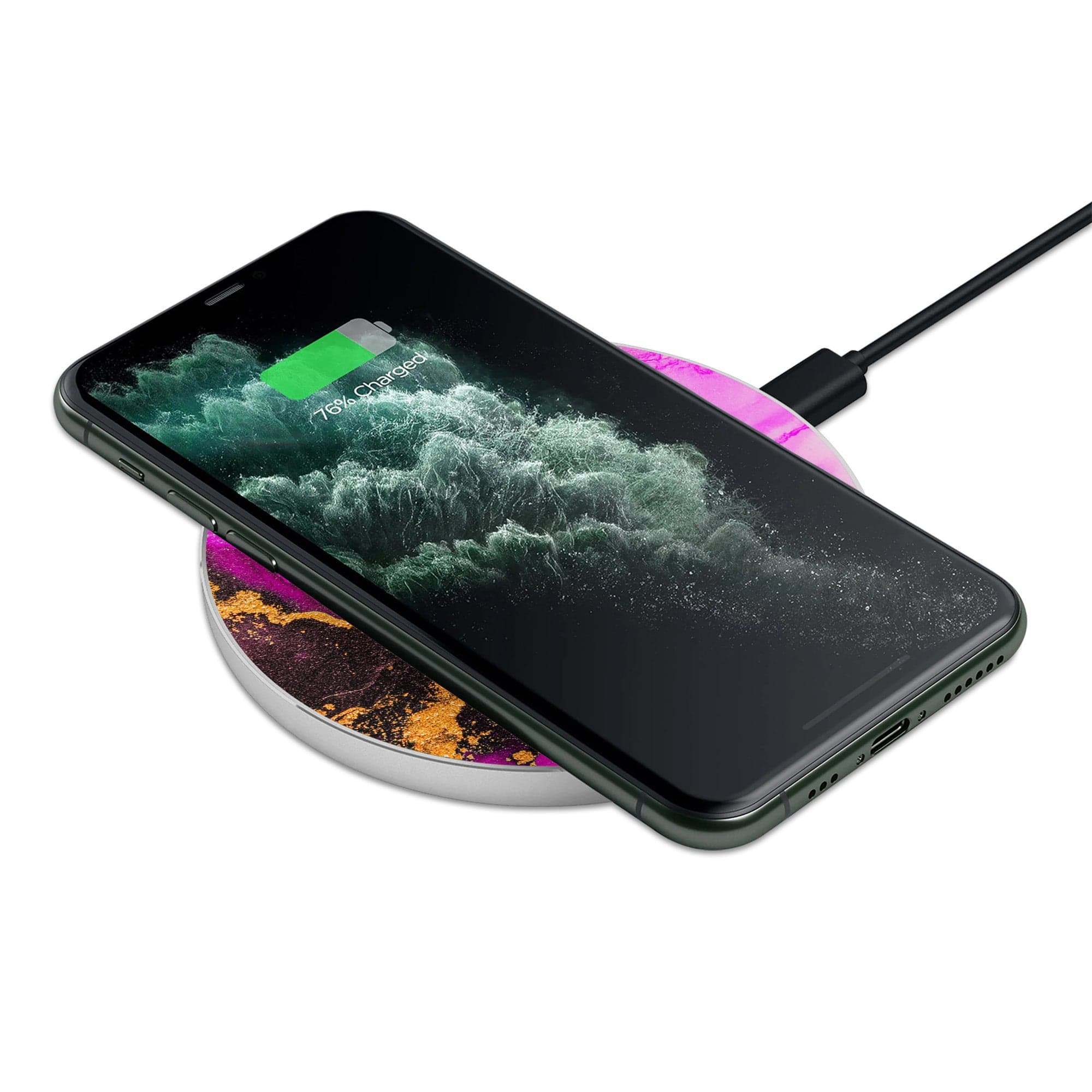 Notes of Pink | Marble Wireless Charging Pad in Silver