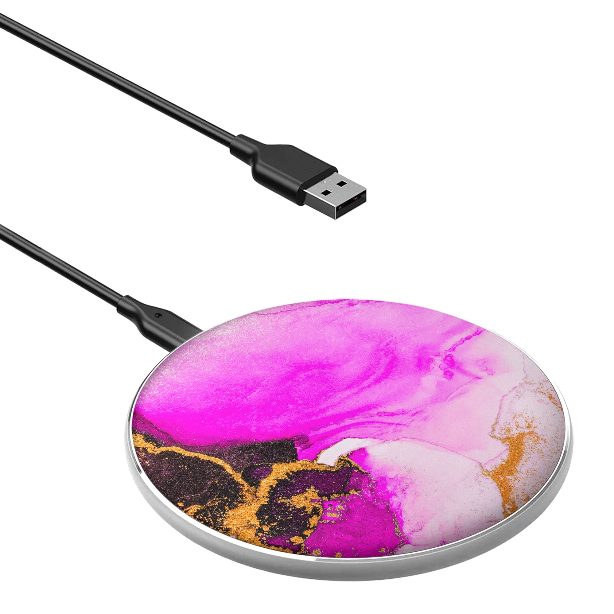 Notes of Pink | Marble Wireless Charging Pad in Silver