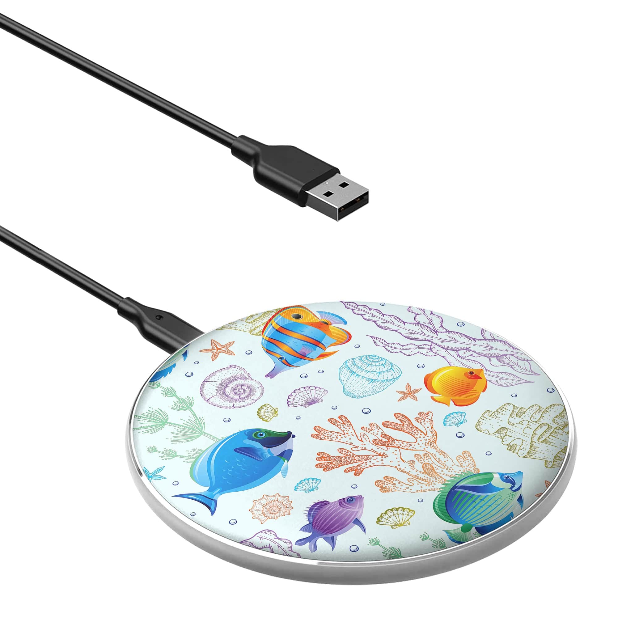 Radiant Reef | Tropical Fish Wireless Charging Pad in Silver