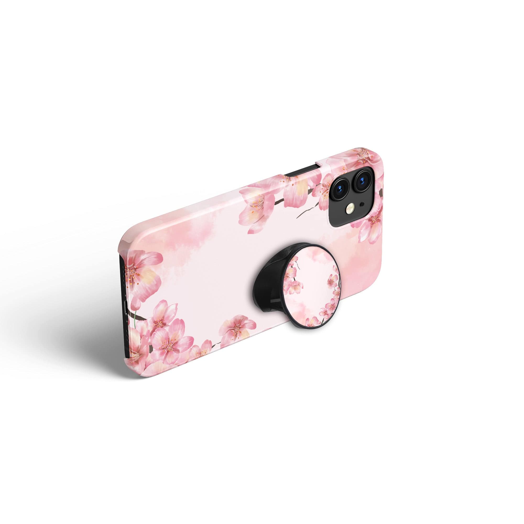 Spring Blush | Cherry Blossoms Floral Foldable Phone Grip in Black