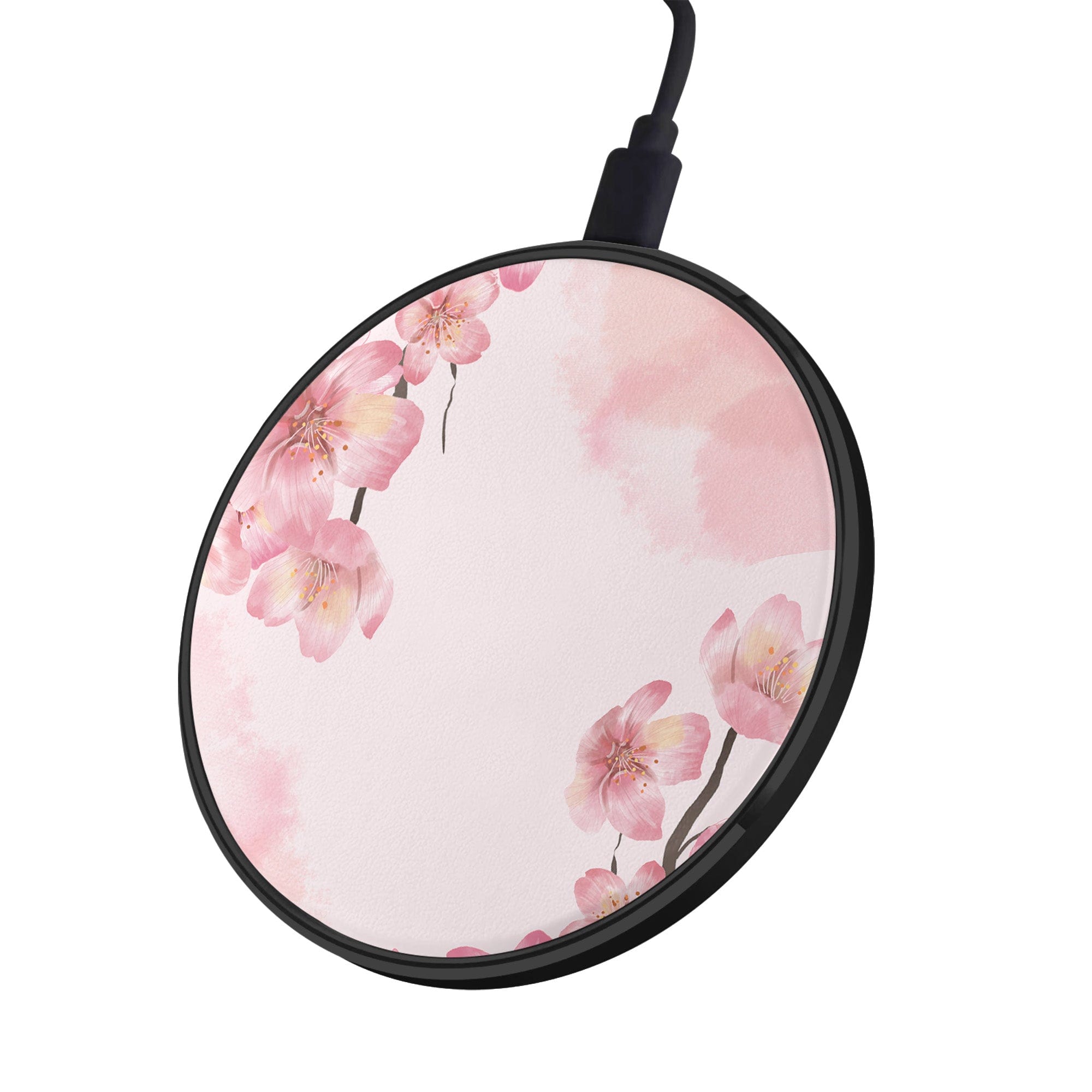 Spring Blush | Cherry Blossoms Floral Wireless Charging Pad in Black