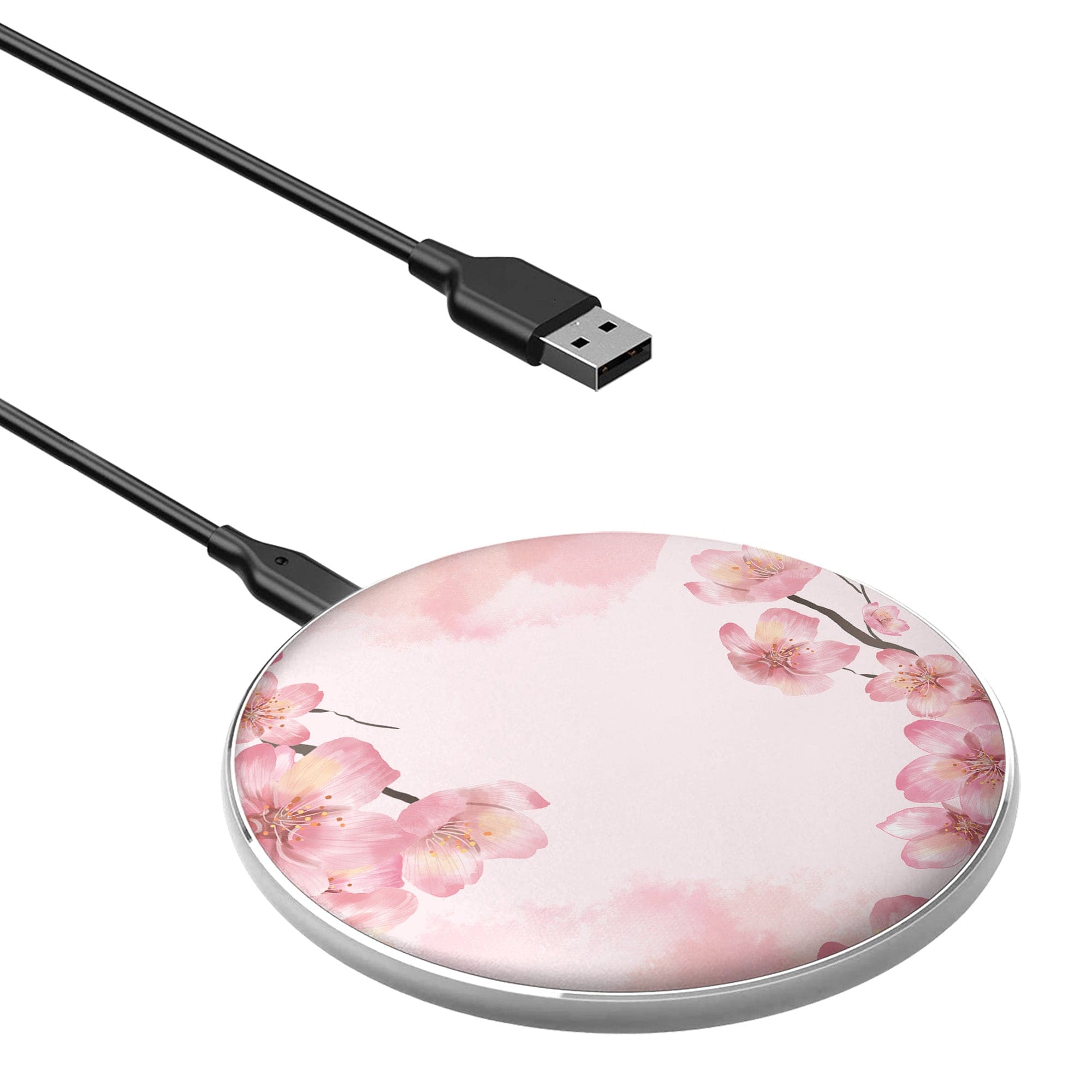 Spring Blush | Cherry Blossoms Floral Wireless Charging Pad in Silver