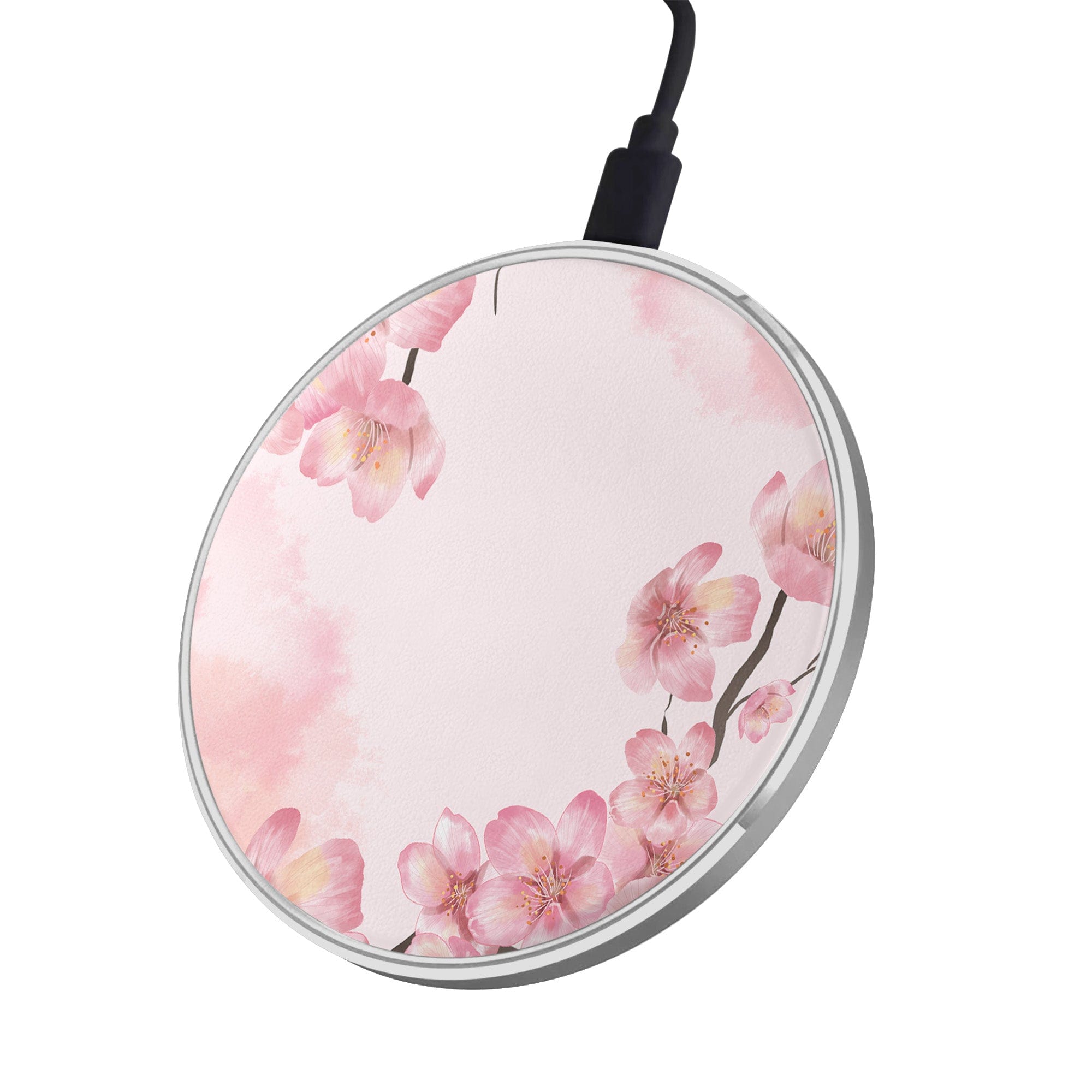 Spring Blush | Cherry Blossoms Floral Wireless Charging Pad in Silver