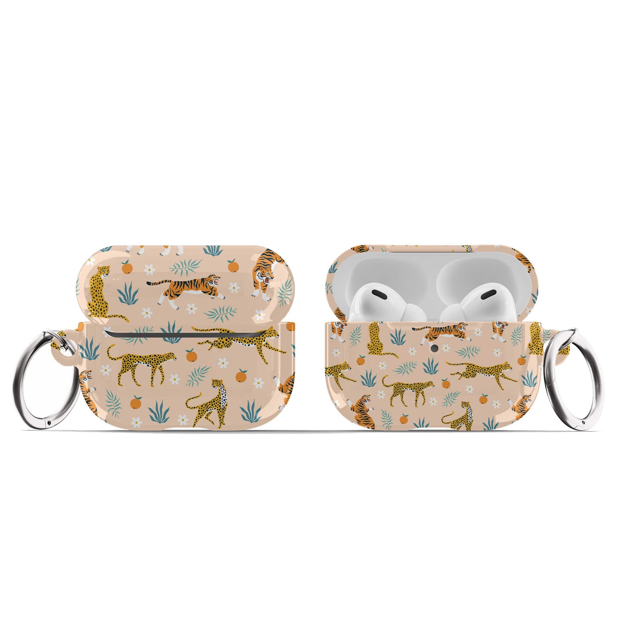 Tangerine Dream | Designer Wild Cat Apple AirPods Case for AirPods 3 & AirPods Pro 1&2 Silver